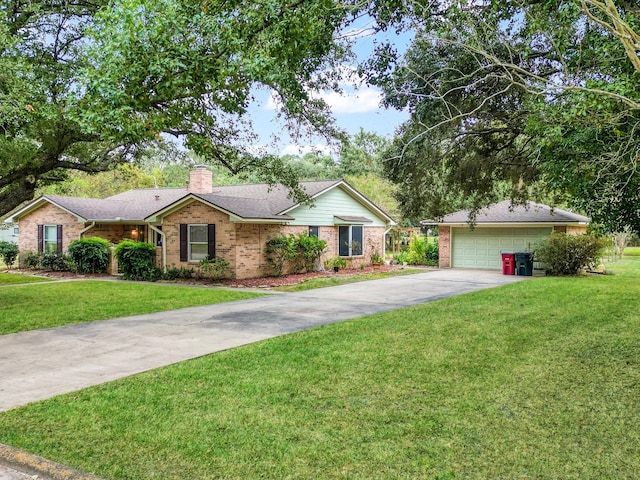 single story home with a front lawn and a garage