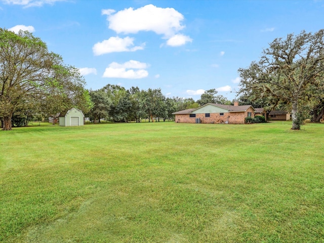 view of yard with a storage unit