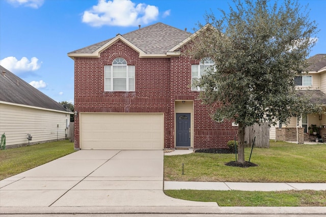 view of front property featuring a garage and a front yard