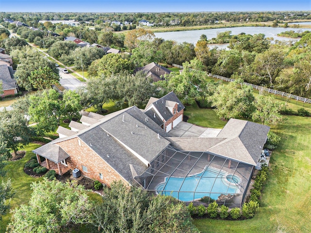 aerial view with a water view