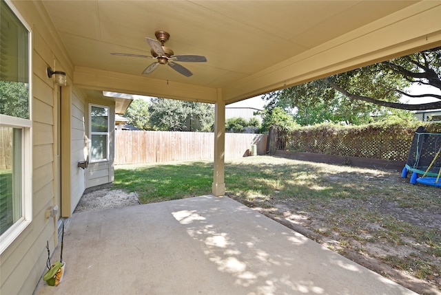 view of patio featuring ceiling fan