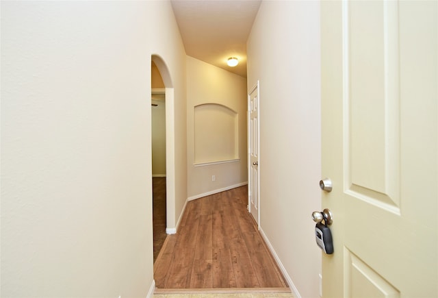 corridor featuring wood-type flooring