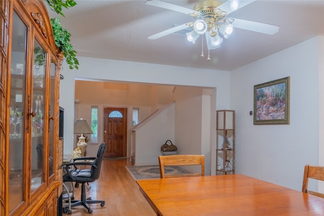 interior space featuring light wood-type flooring and ceiling fan