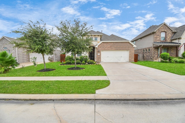 view of front of house featuring a front yard and a garage