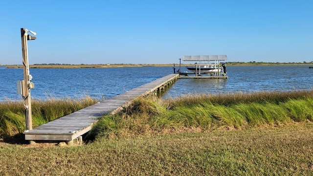 dock area with a water view