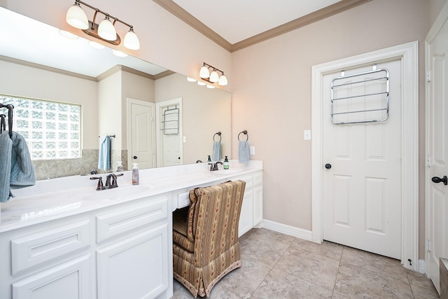 bathroom featuring vanity and ornamental molding