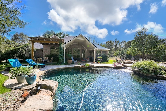 view of pool featuring a patio and a pergola