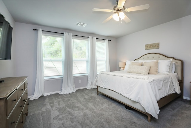 bedroom featuring carpet flooring and ceiling fan