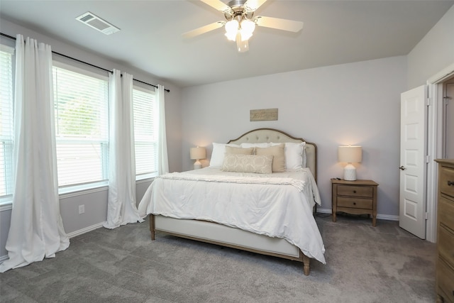 bedroom featuring ceiling fan and carpet floors