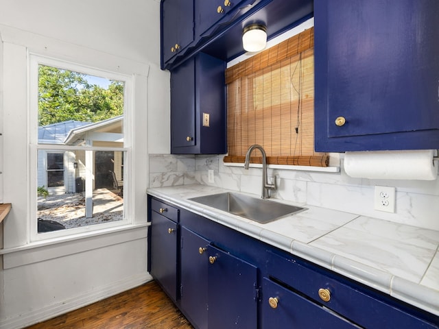 kitchen featuring blue cabinetry and sink