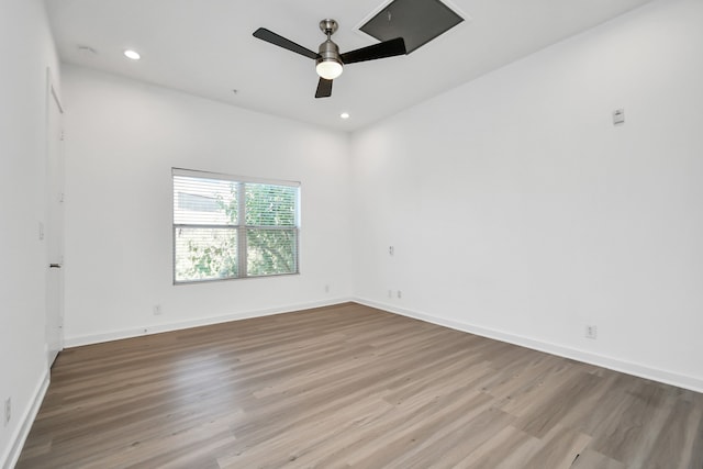 unfurnished room with light hardwood / wood-style flooring and ceiling fan