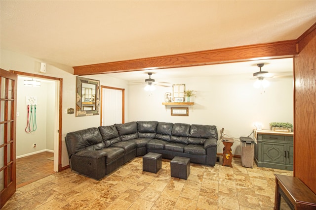 living room with ceiling fan