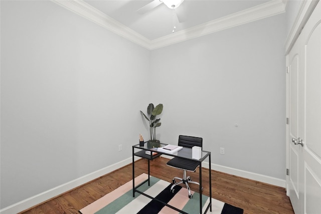 2802 Morrison St Unit 206, Houston, TX 77009 - office space with baseboards, wood finished floors, ornamental molding, and ceiling fan