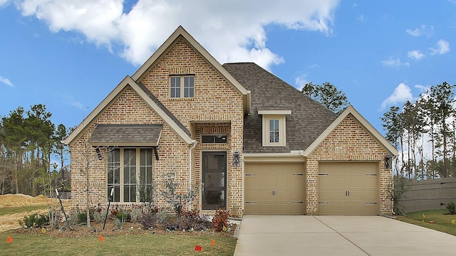 view of front of property featuring a garage and a front yard