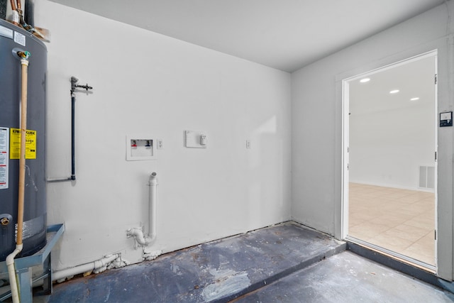 laundry area featuring hookup for an electric dryer, gas water heater, and hookup for a washing machine