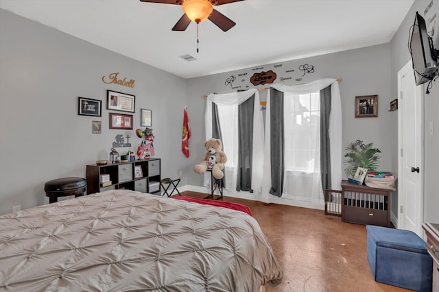 bedroom featuring ceiling fan