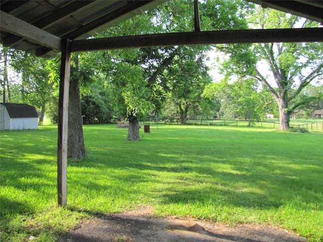 view of yard with a shed