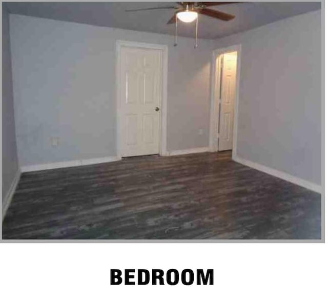 5417 Caplin St, Houston, TX 77026 - interior space featuring baseboards, a ceiling fan, and wood finished floors