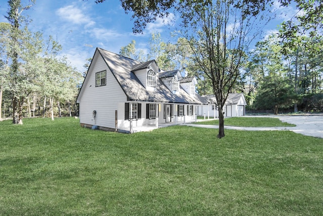 exterior space featuring a shed and a lawn