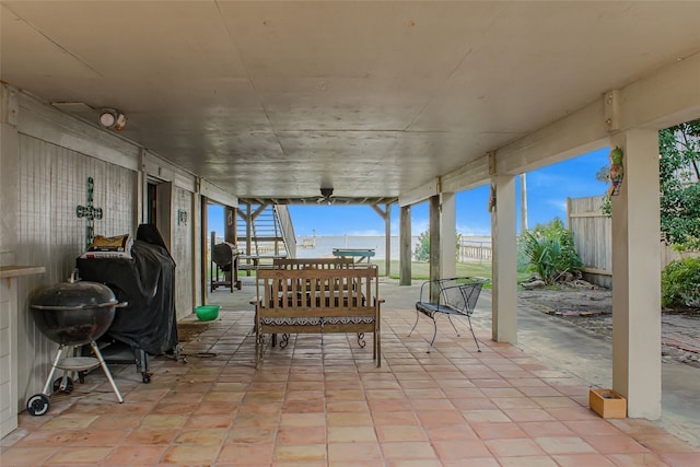 view of patio / terrace featuring a water view