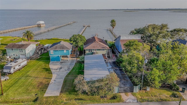 aerial view featuring a water view