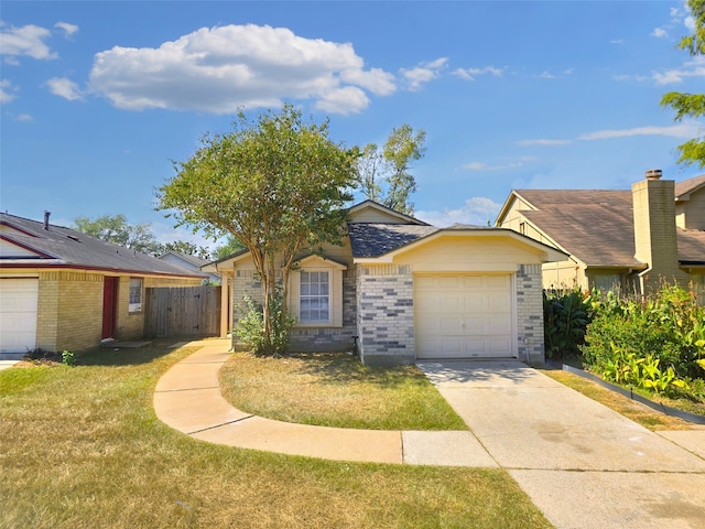 single story home with a front lawn and a garage