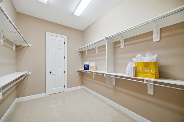 spacious closet with light colored carpet