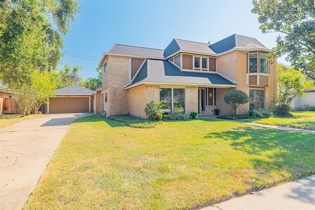 view of front of house featuring a garage and a front lawn