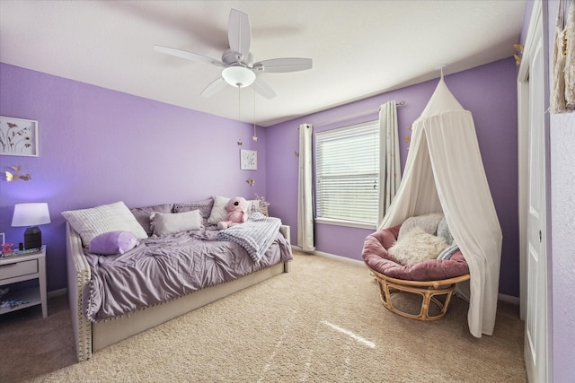 bedroom with carpet flooring and ceiling fan