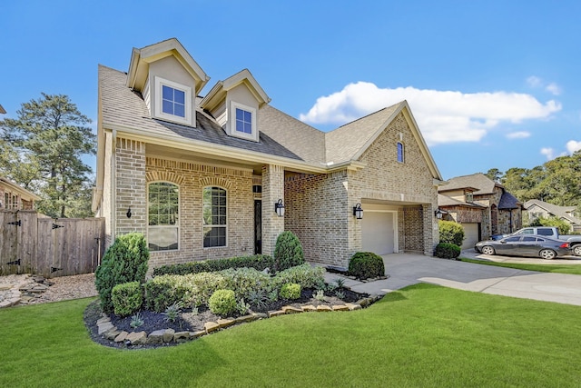 view of front of home featuring a front yard and a garage