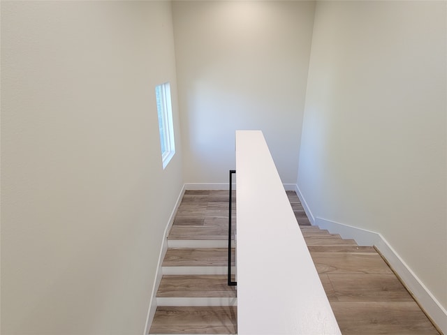 staircase featuring wood-type flooring