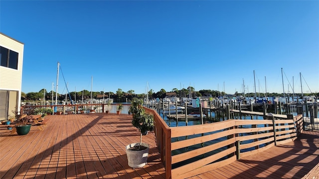 dock area featuring a water view