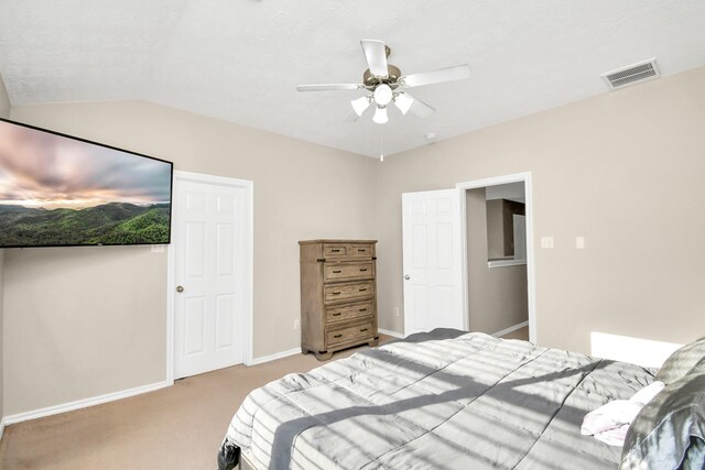 6059 Shelbourne Park Ln, Houston, TX 77084 - carpeted bedroom featuring baseboards, a ceiling fan, and vaulted ceiling