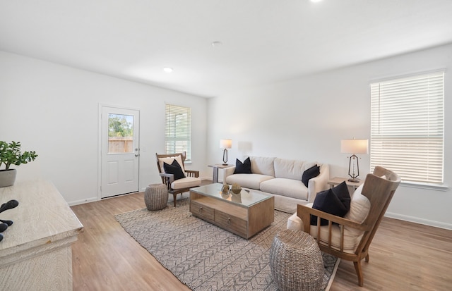 living room with light hardwood / wood-style floors