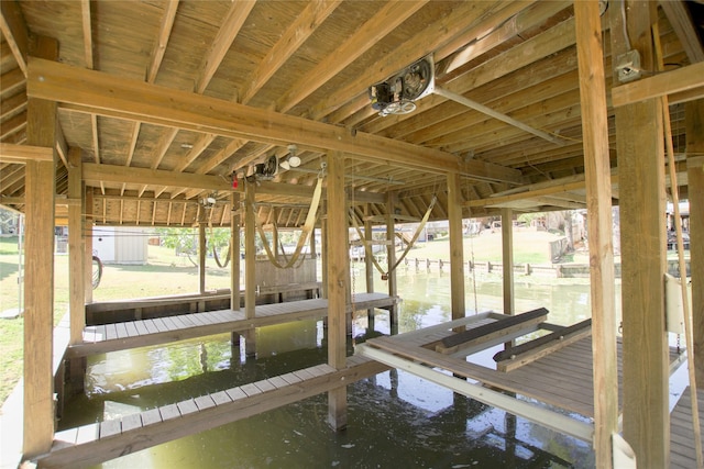 view of dock with a water view