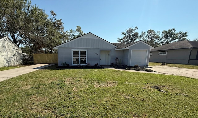 single story home with a front lawn and a garage