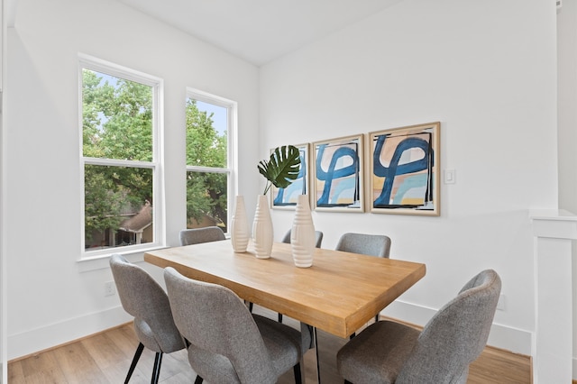 dining area with hardwood / wood-style flooring