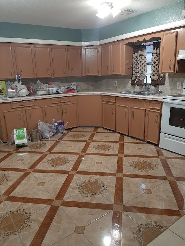 kitchen featuring sink, tasteful backsplash, extractor fan, and electric stove