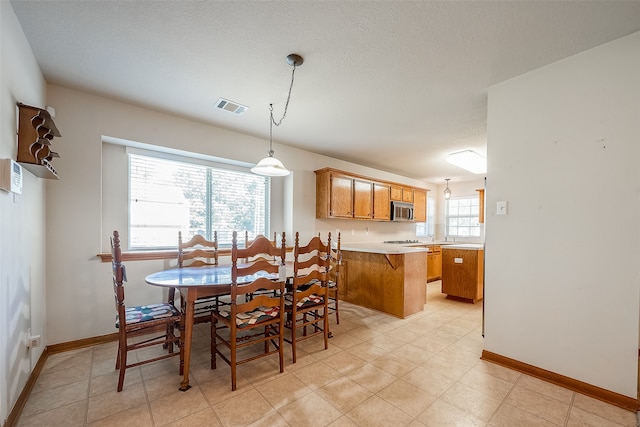 dining space featuring a textured ceiling