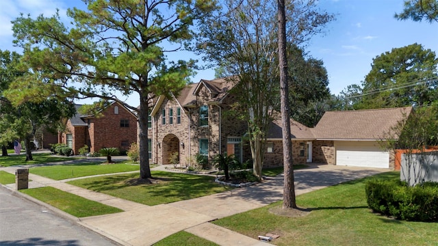 view of front of house with a front yard and a garage