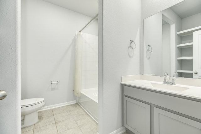 full bathroom with vanity, toilet, tile patterned floors, and shower / bath combo