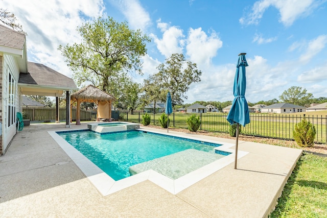 view of pool with a gazebo, an in ground hot tub, and a patio area