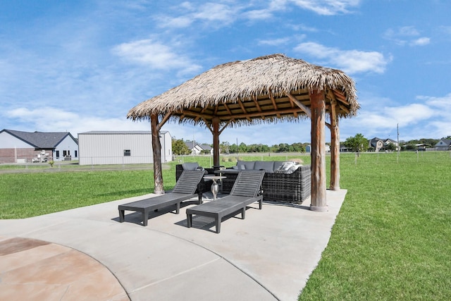 view of patio / terrace featuring a gazebo and an outdoor living space