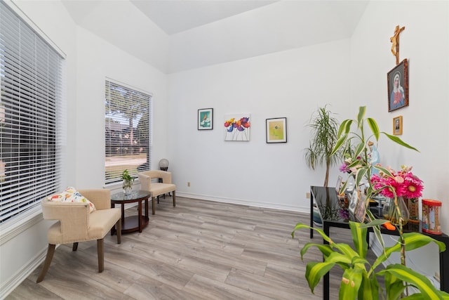 living area with light hardwood / wood-style floors