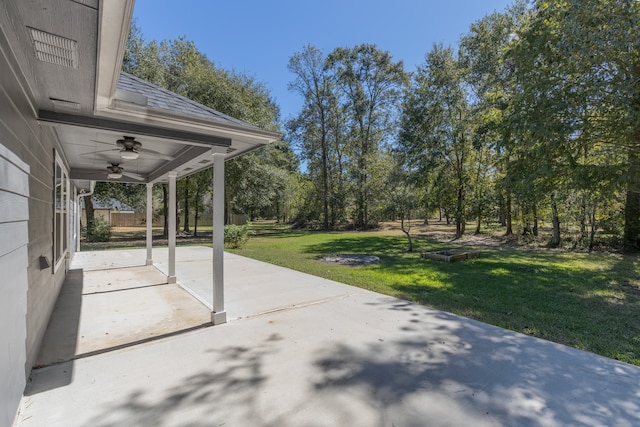 view of patio / terrace featuring ceiling fan