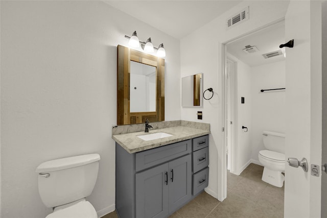 bathroom featuring toilet, vanity, and tile patterned floors