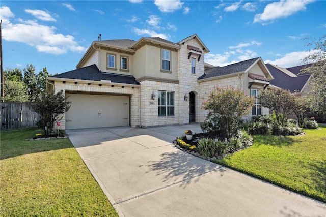 view of front facade with a front lawn and a garage