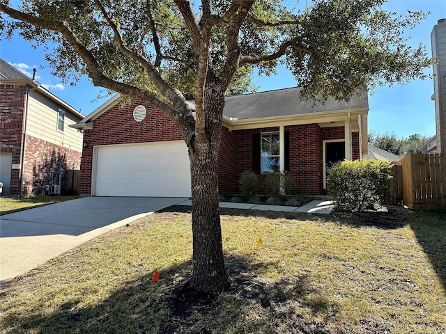 single story home with a front lawn and a garage