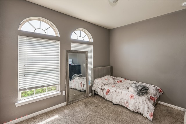 carpeted bedroom featuring multiple windows