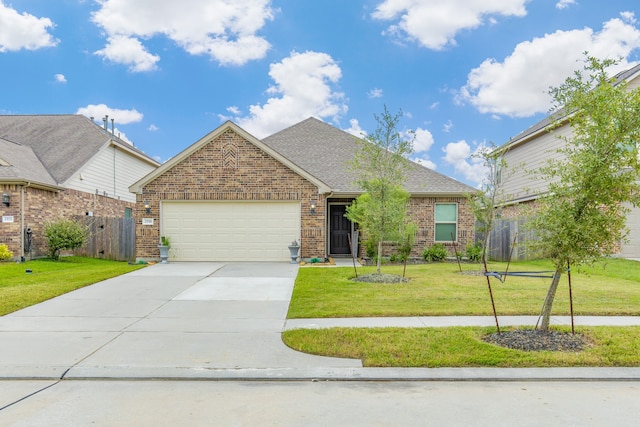 view of front of property featuring a front yard and a garage